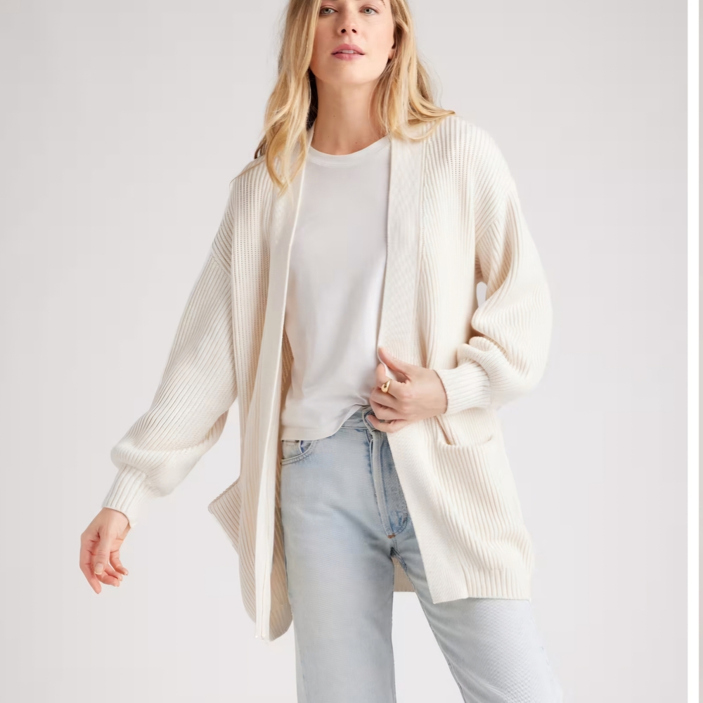 Quince Ivory Cotton Oversized Cardigan